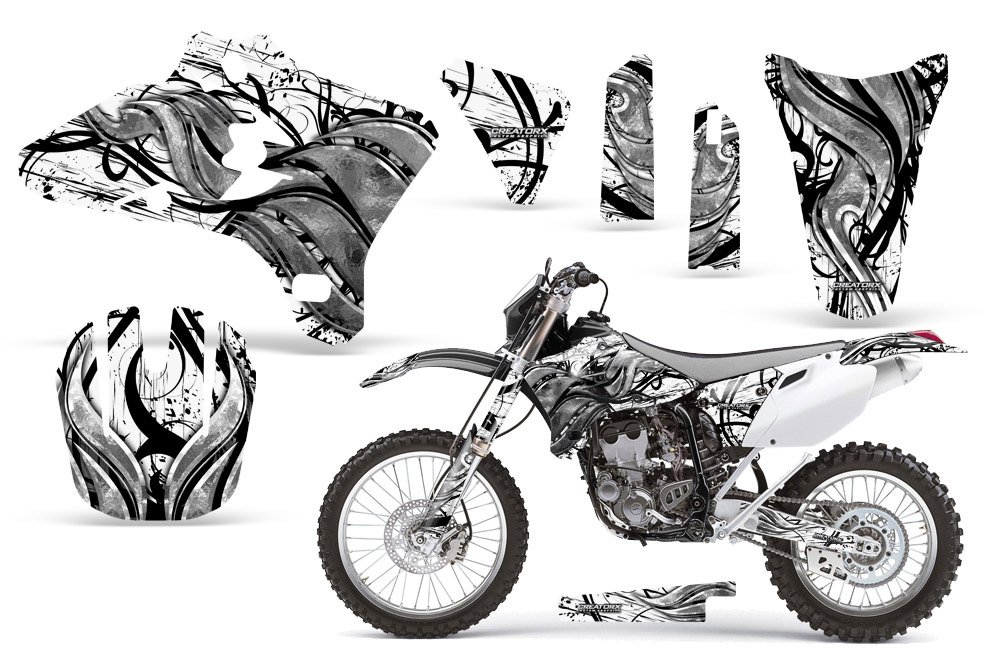 CreatorX Graphics Kit Decals Stickers for Yamaha Yz250F Yz450F & Wr250 Wr450 Fire Blade White