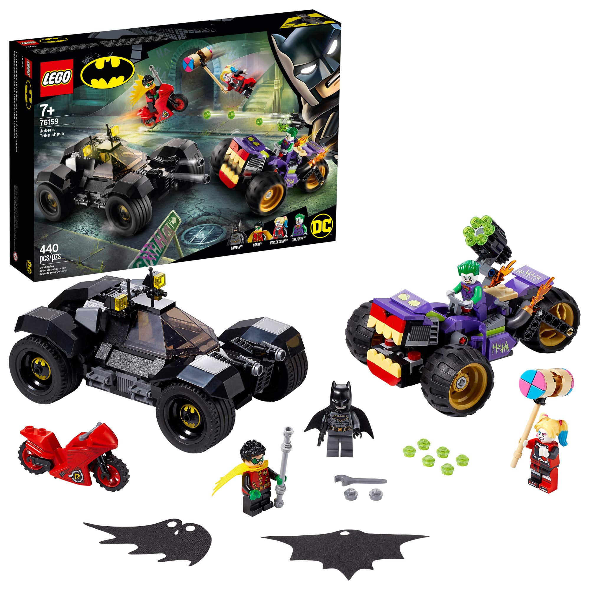 LEGO DC Batman Joker's Trike Chase 76159 Super-Hero Cars and Motorcycle Playset, Mini Shooting Batmobile Toy, for Fans of Batman, Robin, The Joker and Harley Quinn (440 Pieces)