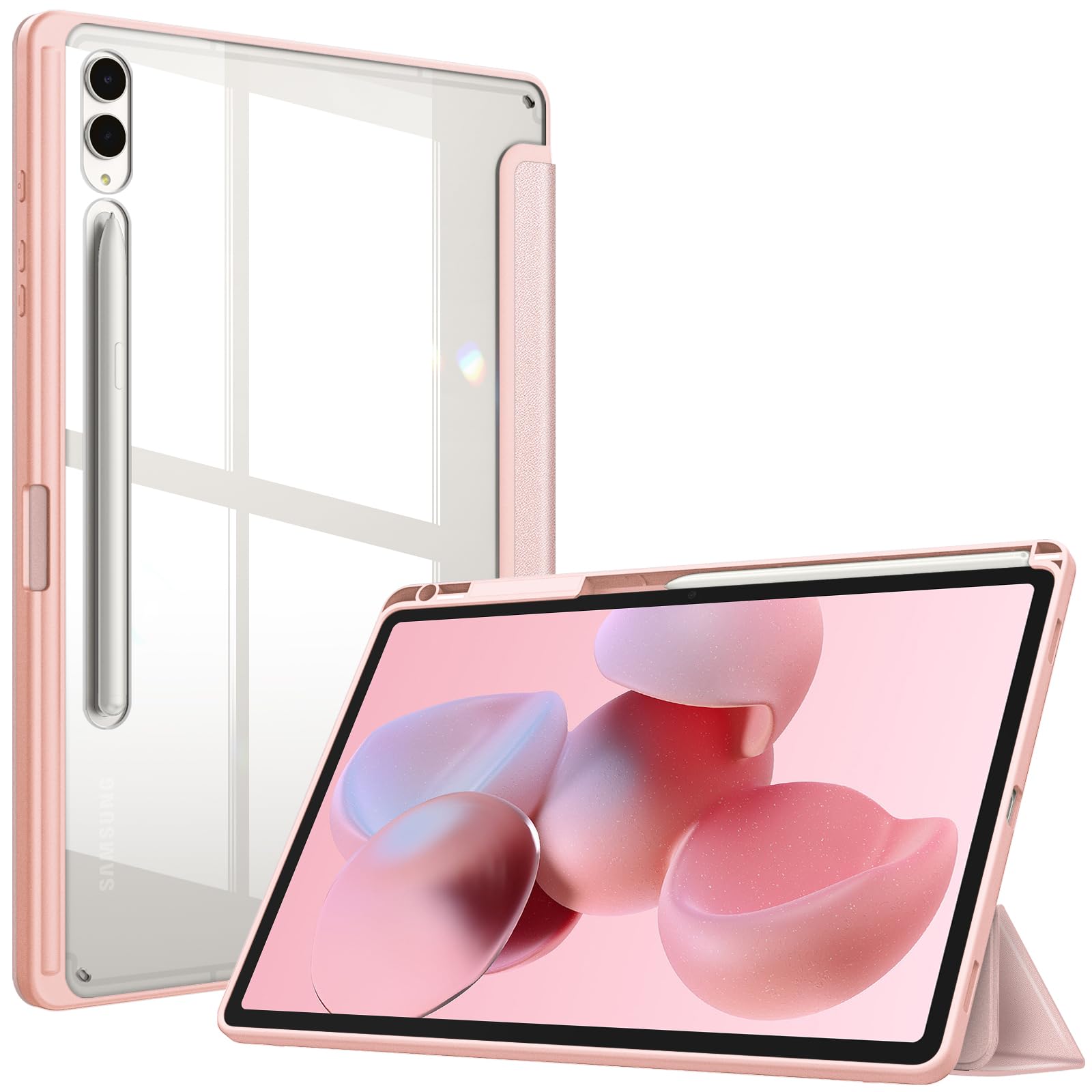 Fintie Hybrid Slim Case for Samsung Galaxy Tab S9 Plus 12.4 Inch 2023 Model (SM-X810/X816B/X818U) with S Pen Holder, Shockproof Cover with Clear Transparent Back Shell, Auto Wake/Sleep, Rose Gold