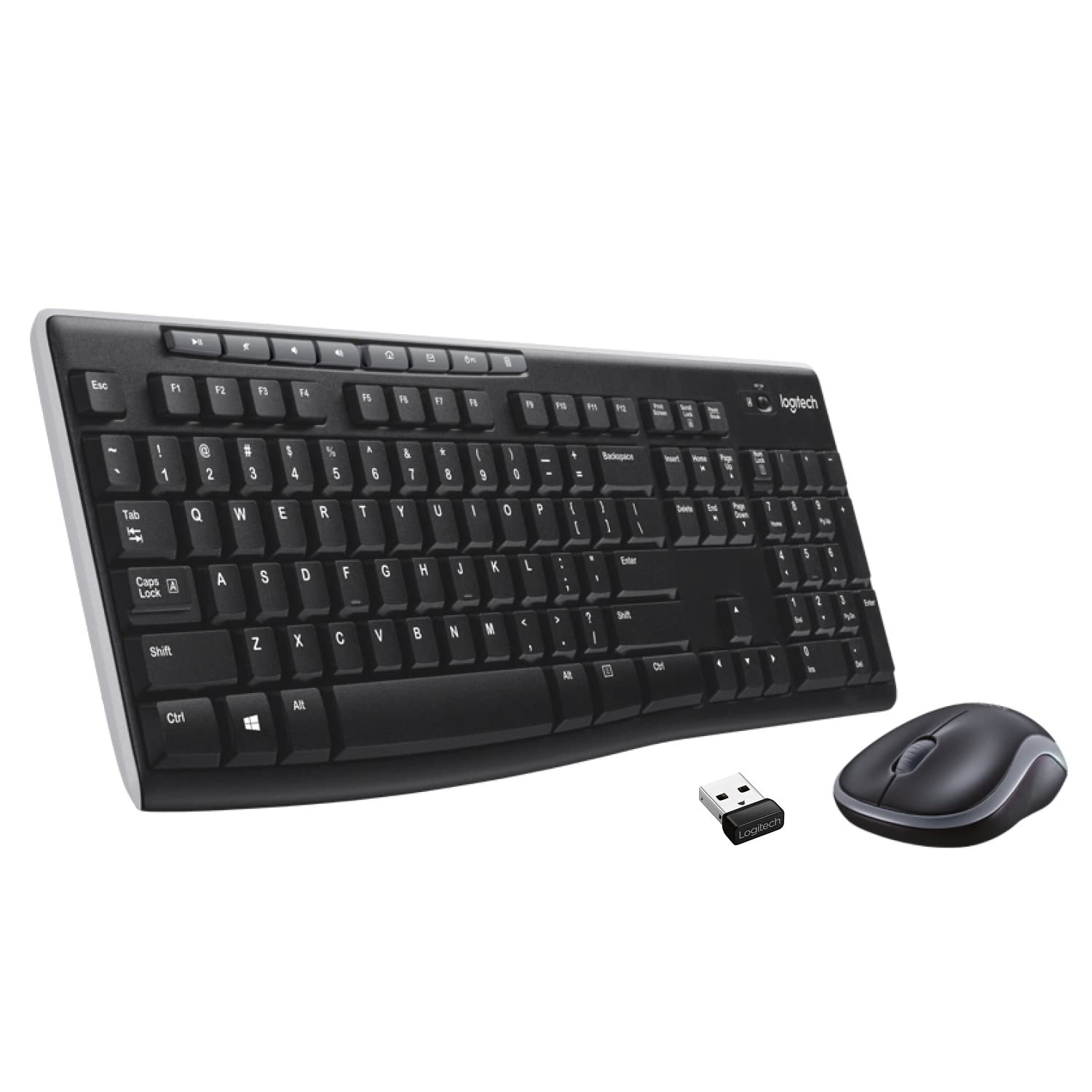 Logitech MK270 Combo de teclado y mouse inalámbricos para Windows, 2.4 GHz inalámbrico, ratón compacto, 8 teclas multimedia y acceso directo, para PC, portátil, color negro