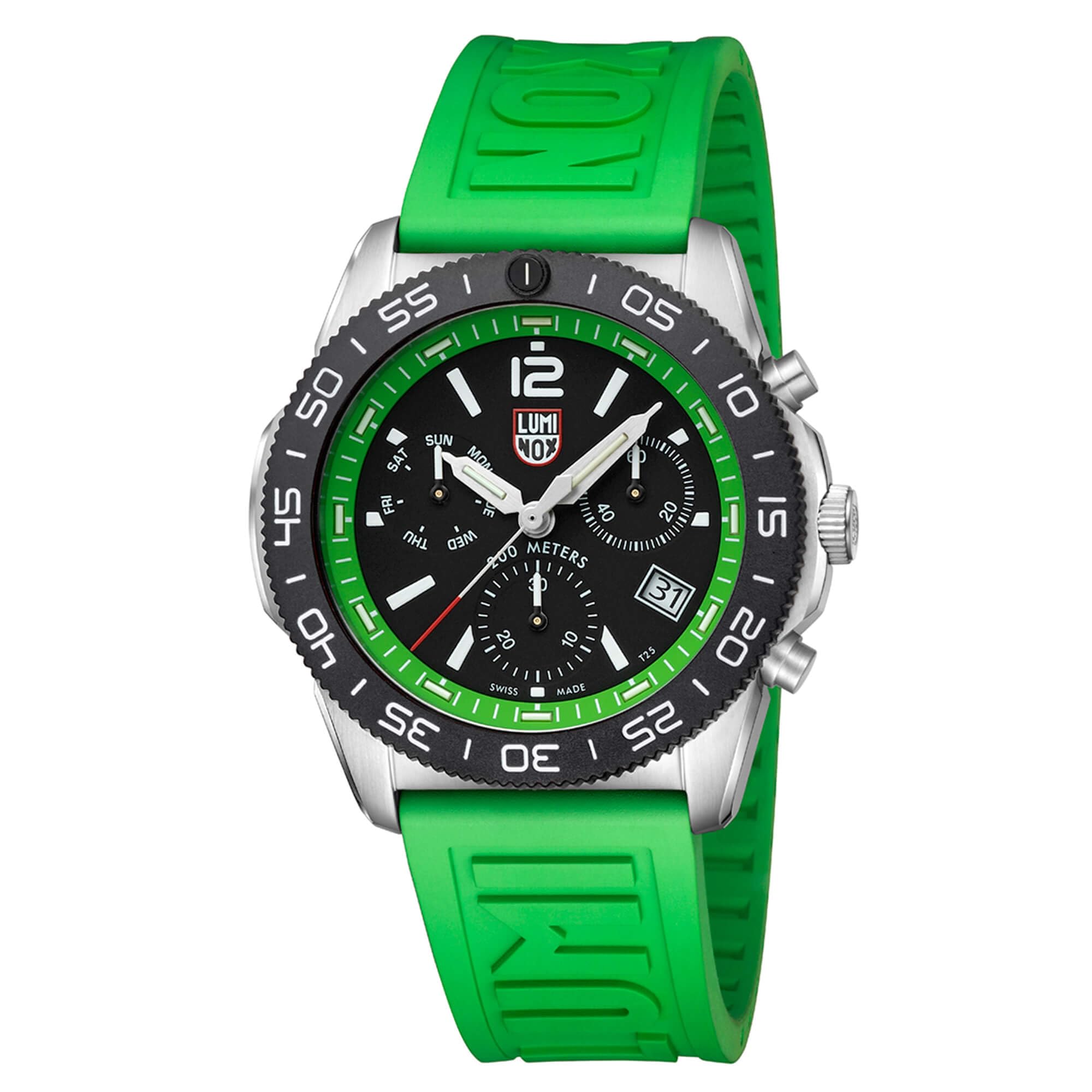 Luminox Reloj Ronda Z60 para hombre con esfera negra y banda de goma verde, Negro -, Casual, Clásico, Buceador, Vestido/Formal