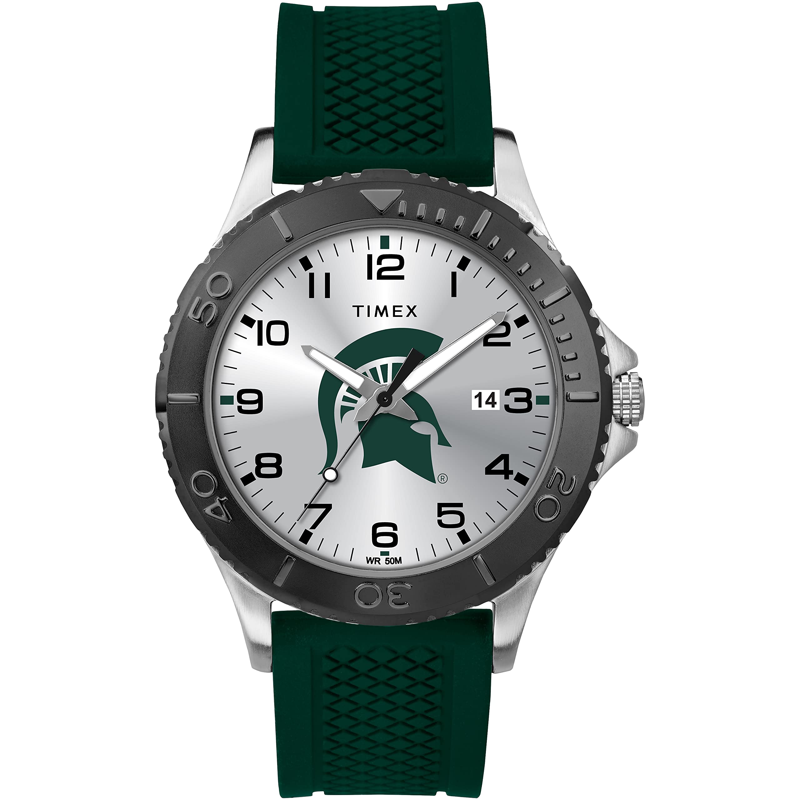 Timex Men's Collegiate Gamer 42mm Watch – Michigan State Spartans with Green Silicone Strap