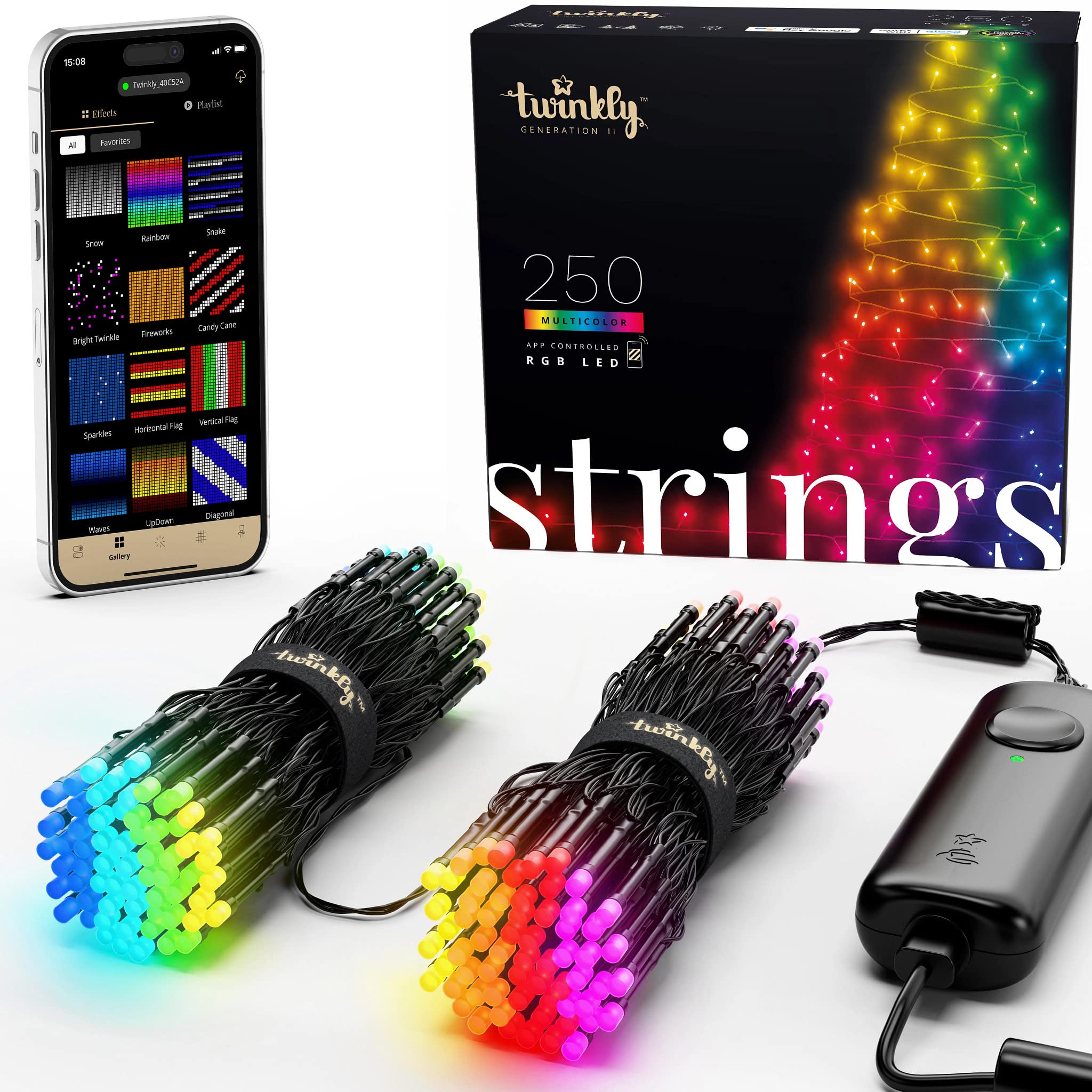 Twinkly App-Controlled LEDstring Lights with 250 RGB (16 Million Colors) LEDs,65.6 feet, Green Wire, Indoor and Outdoor Smart Lighting Decoration