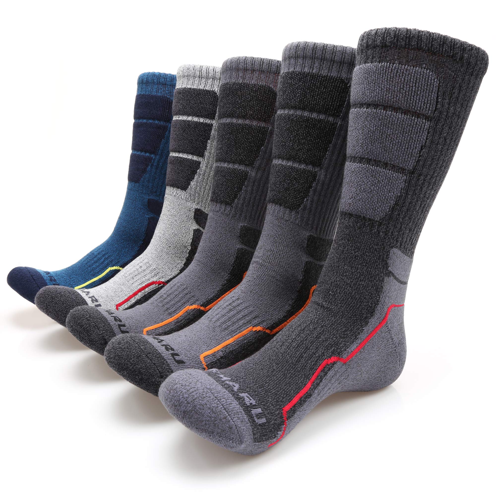 MIRMARU 5 pares de calcetines acolchados para hombre, para senderismo, correr, senderismo, absorción de humedad, 5 pares