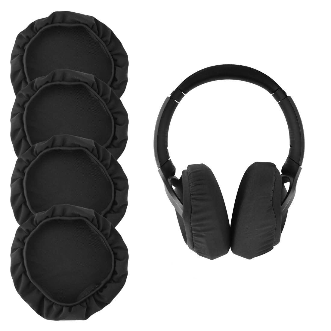 Linkidea Fabric Headphones Ear Cover, Washable Sanitary Earpads Protectors for Gym, Gaming, 2 Pairs Cloth Sweat Cover for Headphones Ear Cups (M, Black)