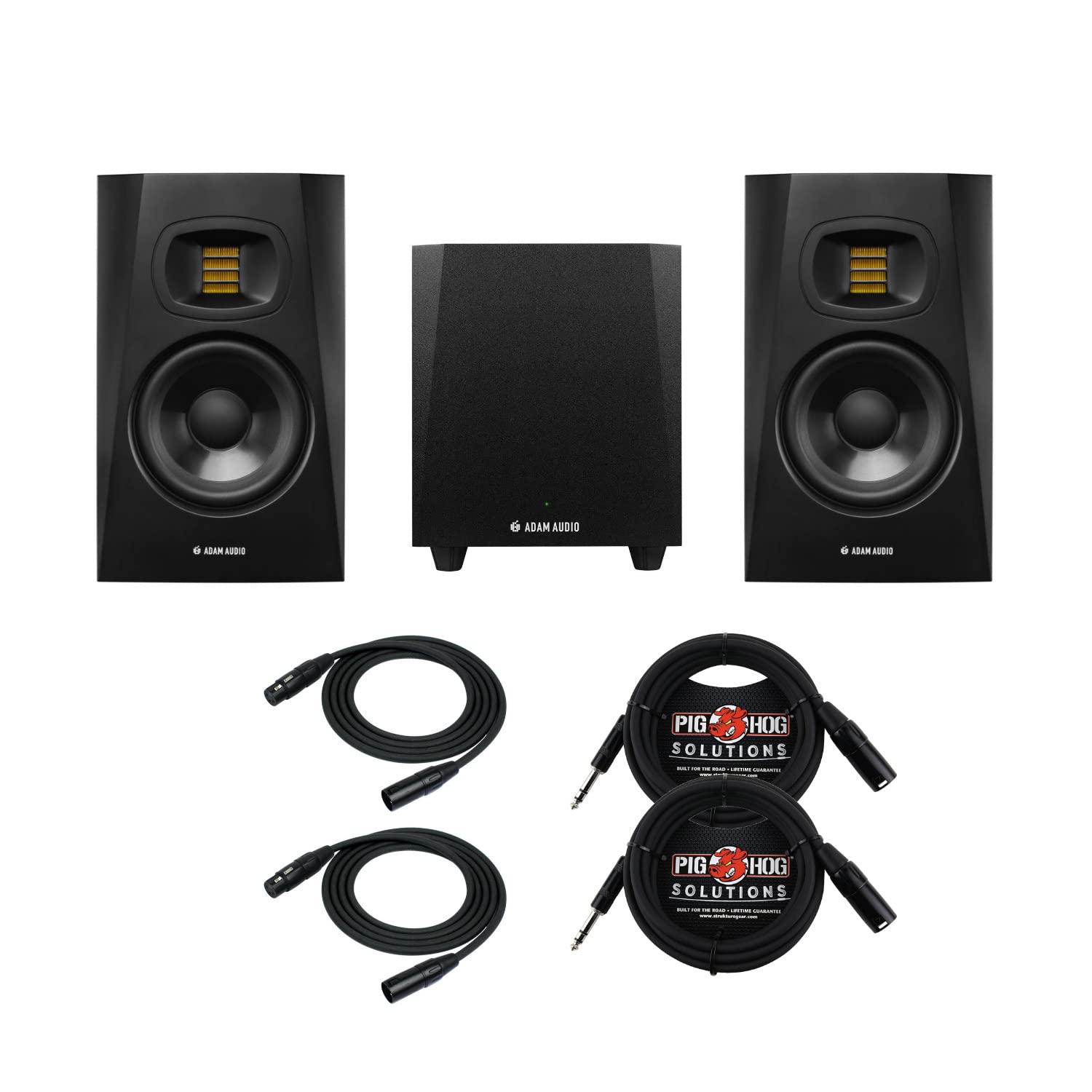 Adam Audio T7V Nearfield Monitor (Pair) Bundle T10S 10-Inch Studio Subwoofer, 25-Feet XLR Male to XLR Female Microphone Cables, and TRS Male Cables (7 Items)
