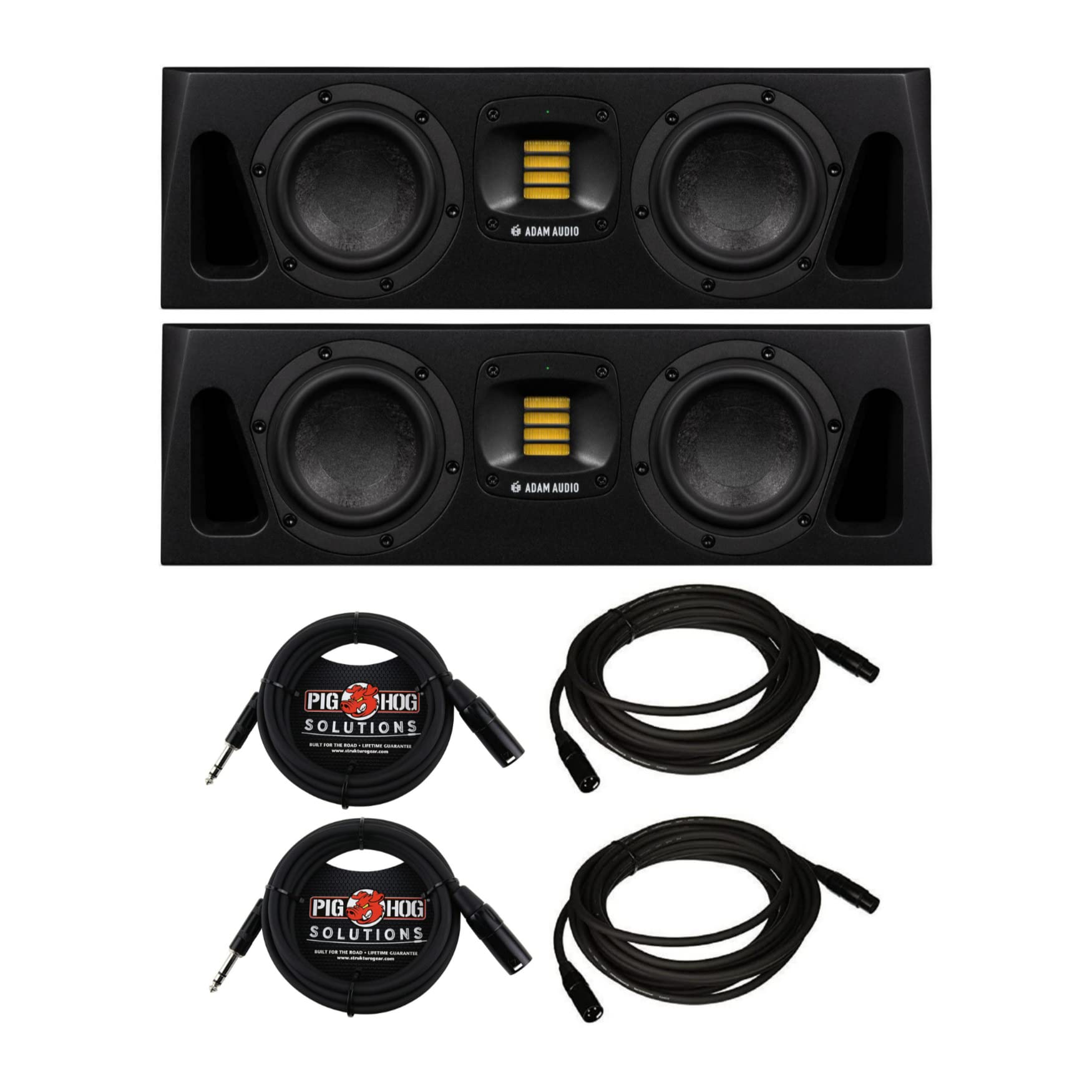 Adam Audio A44H Powered Two-Way Midfield Studio Monitor (2-Pack) Bundle with XLR Cables (2-Pack) and XLR to 1/4-Inch TRS Cables (2-Pack) (6 Items)