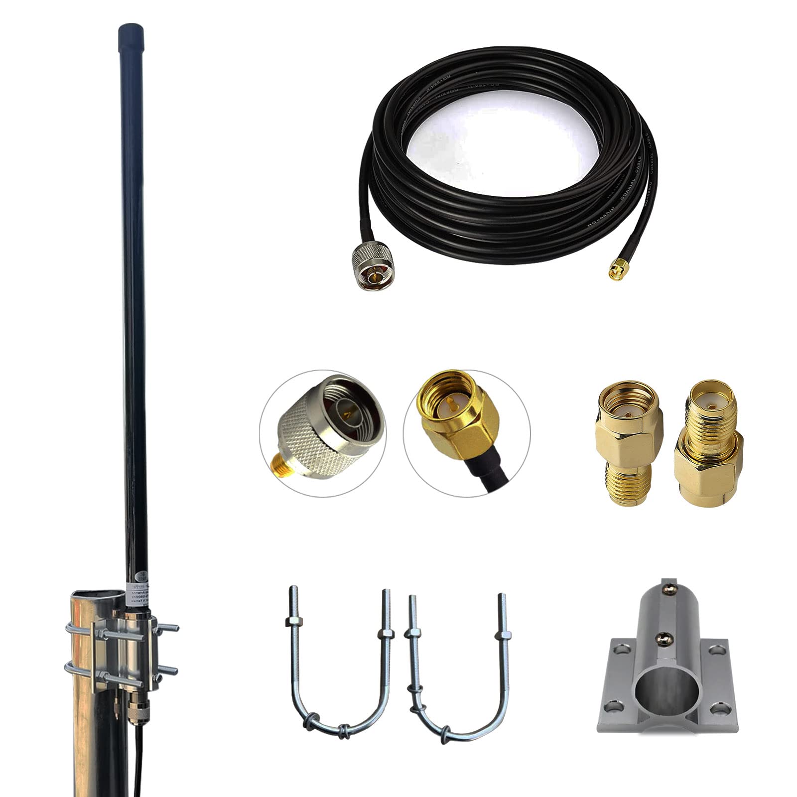ADS-B Antenna Flightaware 1090MHz 978MHz Antenna N-Type Female Omnidirectional Fiberglass Indoor/Outdoor High Gain 6DBi ADS-B Equipped Aircraft Antenna 32ft N-Male to SMA-Male Extension Coaxial Cable